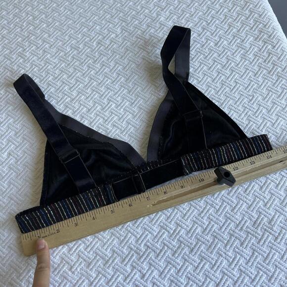 Icone Simons Medium Black Multi Colored Striped T-Shirt Bra Velvet Trim Metallic - Picture 9 of 15